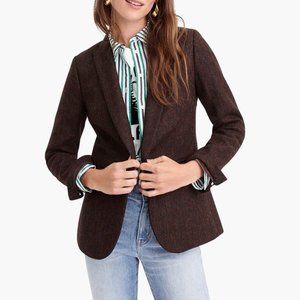 J Crew Parke Herringbone Wool Blazer in Tweed, Black Redwood Multi,10P